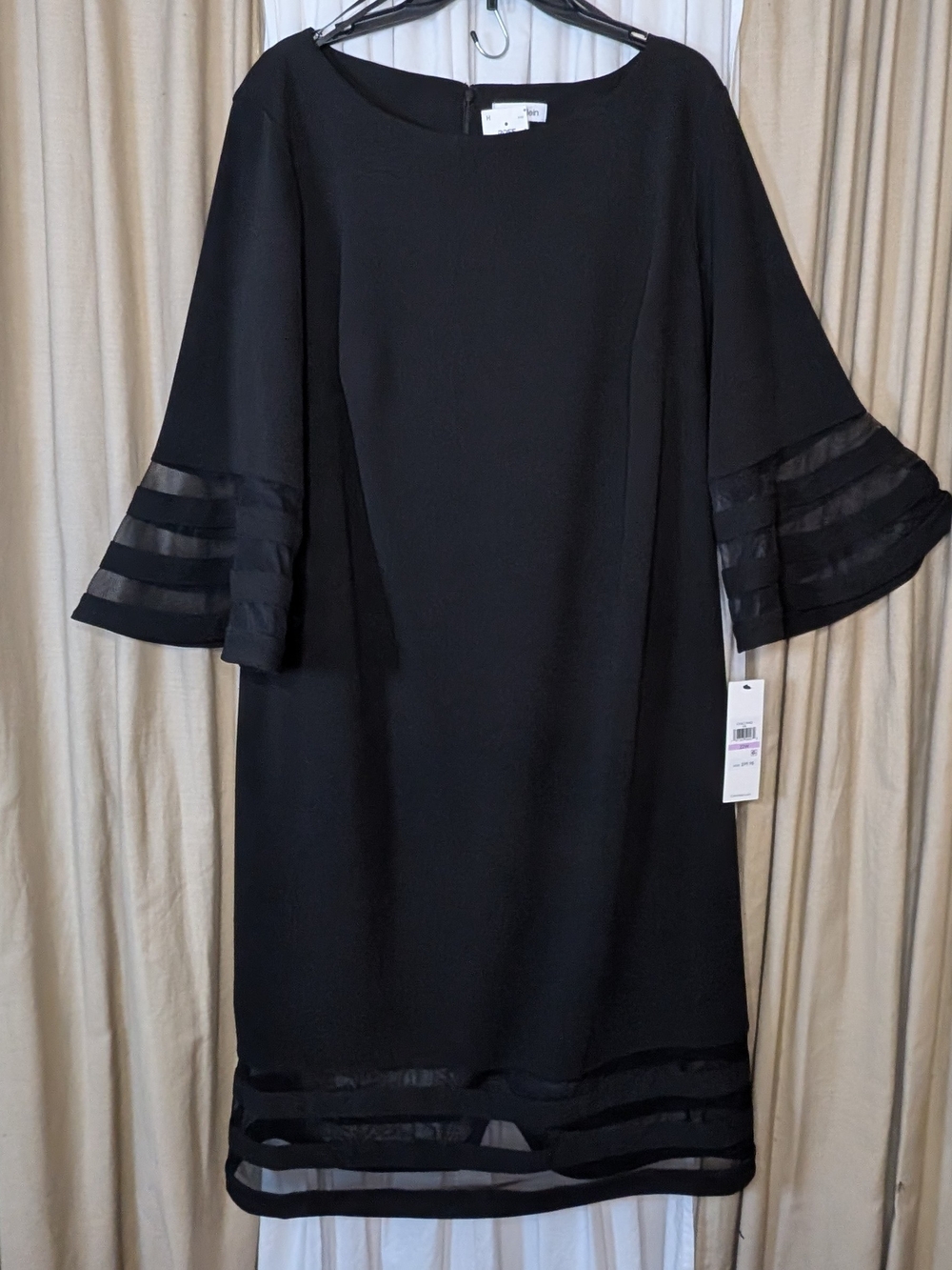 NWT Calvin Klein Black Mesh Stripe Bell Sleeve Sheath Dress Plus Size 22W